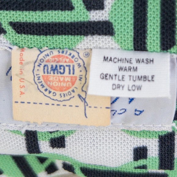 NWT Vintage 70s Geometric Print Green Black White A-line Shirt Dress Size 20.5 - Picture 10 of 16